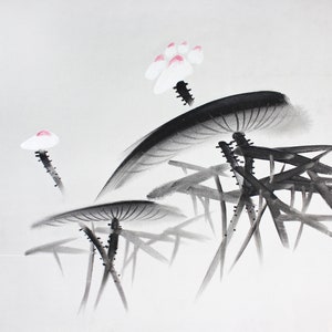 Art Painting, Landscape Painting, Original Lotus Oil Art on Horizontal Canvas 22x30&quot;-Free Shipping