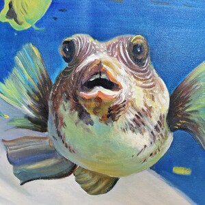 Art Painting, Underwater World Painting, Fishes Original Oil Art on Horizontal Canvas 81x54Free Shipping image 5