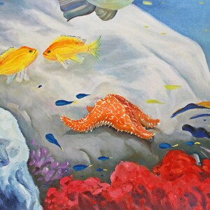 Art Painting, Underwater World Painting, Fishes Original Oil Art on Horizontal Canvas 81x54Free Shipping image 6