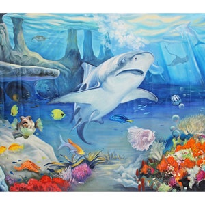 Art Painting, Underwater World Painting, Fishes Original Oil Art on Horizontal Canvas 81x54Free Shipping image 1
