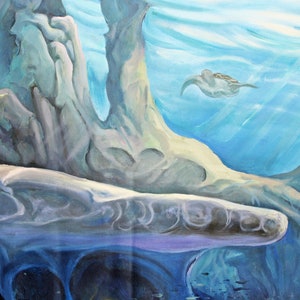 Art Painting, Underwater World Painting, Fishes Original Oil Art on Horizontal Canvas 81x54Free Shipping image 2