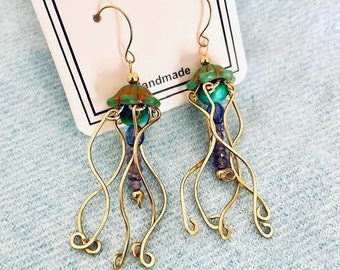 Jellyfish Curly Tentacle Gemstone Earrings