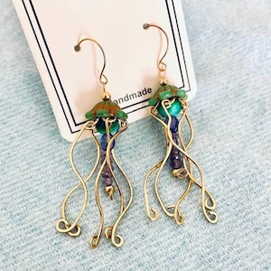 Jellyfish Curly Tentacle Gemstone Earrings