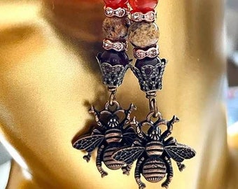 Choice of Gemstone Summer Buzz Queen Bee Earrings