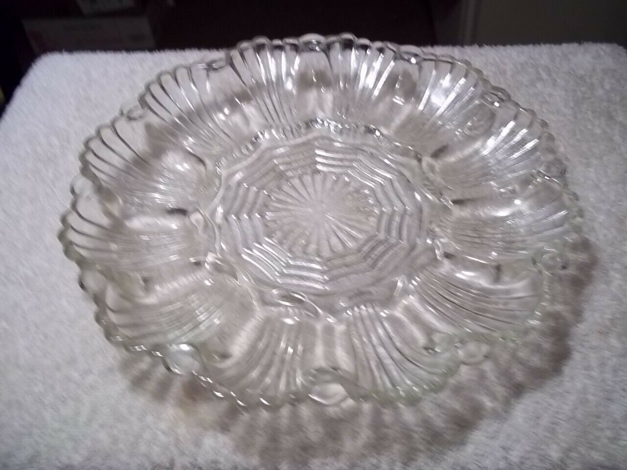 Depression glass deviled egg relish tray by Indiana Glass in Etsy