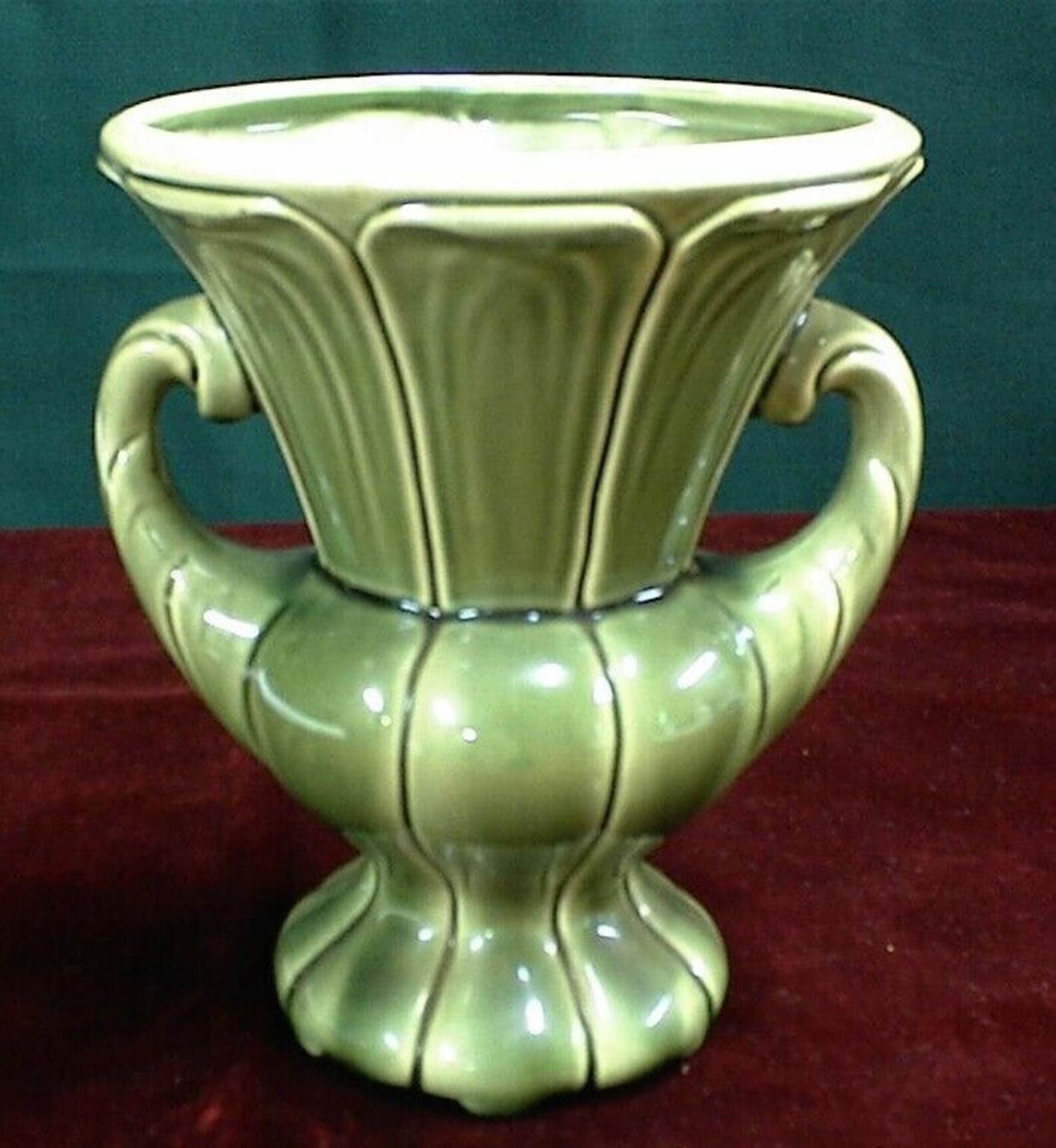 Abingdon green vase with ornate handles | Etsy