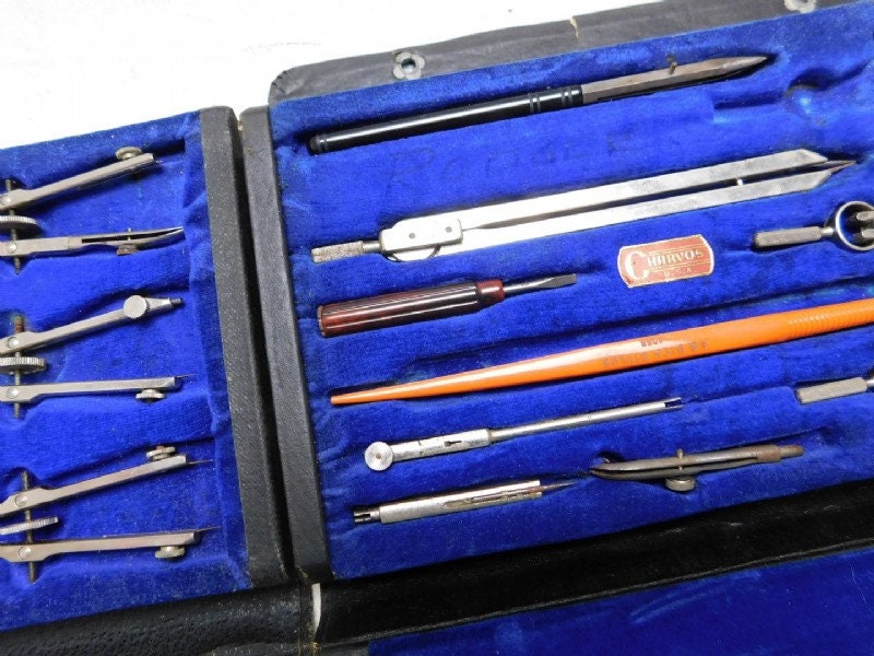 2 Vintage Engineering/architectural Drafting Tool Sets by Etsy