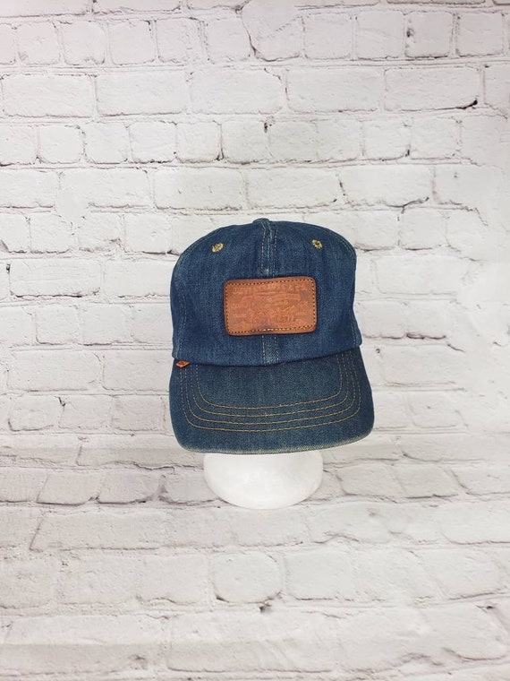 Rare 70s Levis Denim Hat Leather Label Orange Tag - image 1