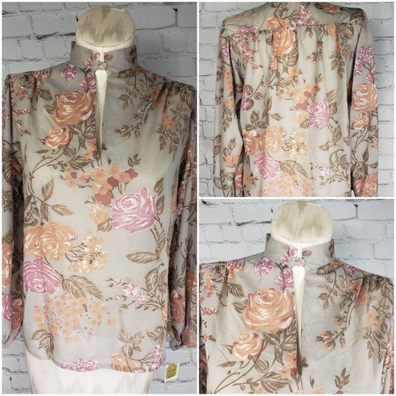 70s NWT Floral Cottage Core Puffed Sleeves Collar… - image 1