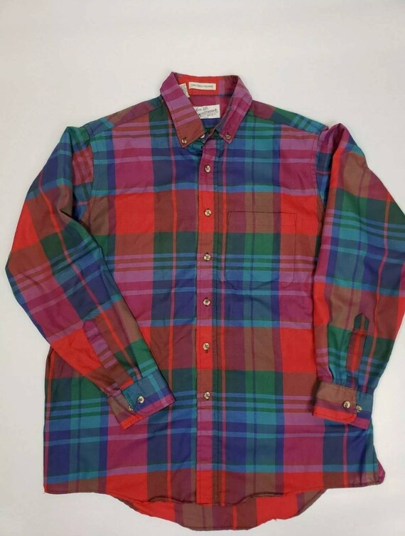80s 1980s Sears Roebuck Plaid Multi-Color Shirt B… - image 5