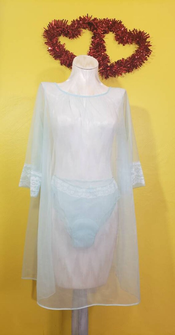 Rare Vintage 50s 60s Sexy Blue Sheer Nightgown an… - image 2