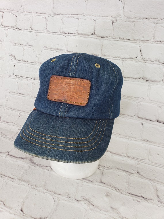 Rare 70s Levis Denim Hat Leather Label Orange Tag - image 3