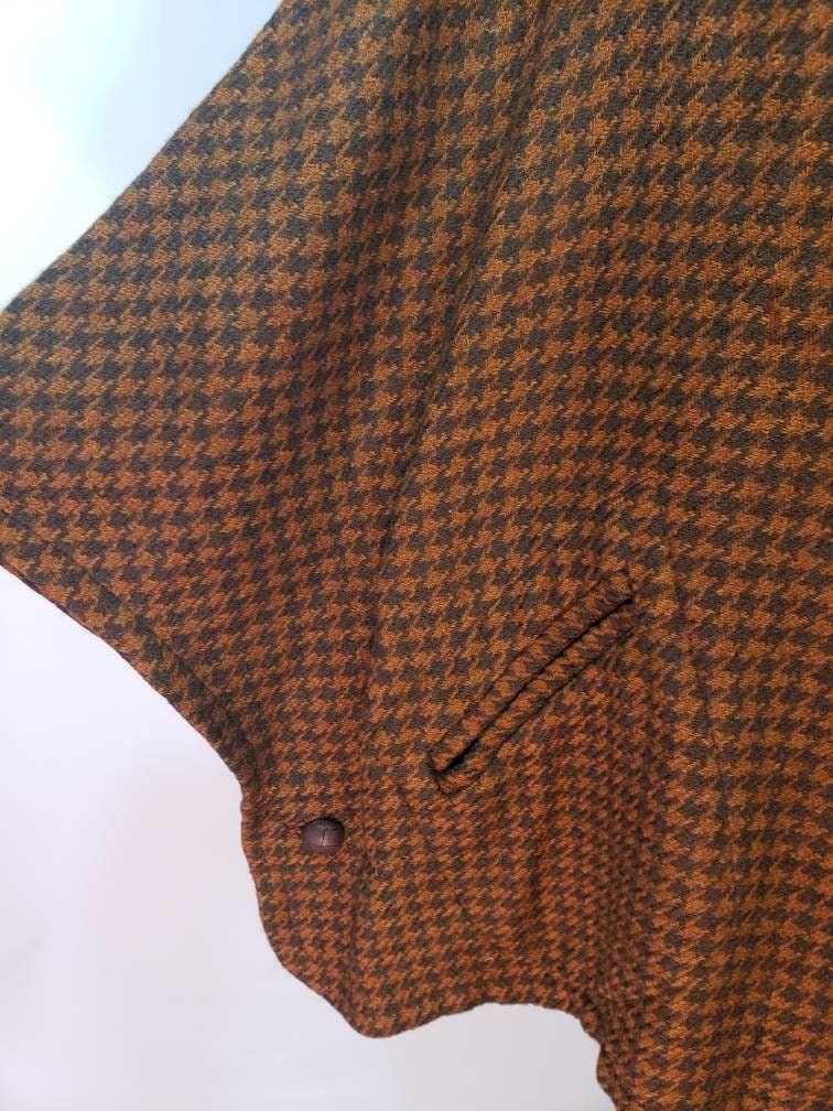 1960s Brown and Orange Wool Houndstooth Cape Poncho - Etsy