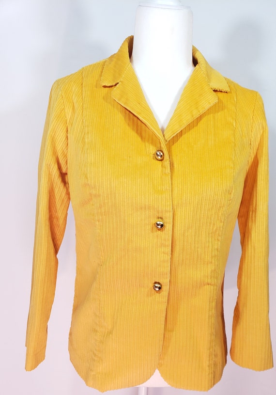 1950s 1960s Yellow Sz M Goldenrod Corduroy Blazer… - image 2