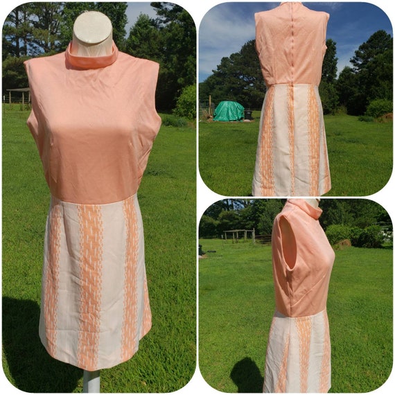 Vintage 60s to 70s Orange Sherbert Two Toned Dres… - image 1