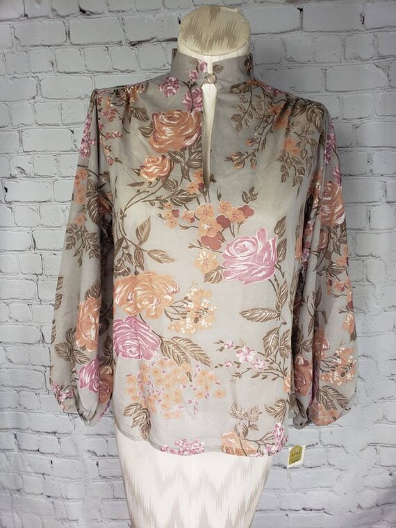 70s NWT Floral Cottage Core Puffed Sleeves Collar… - image 2