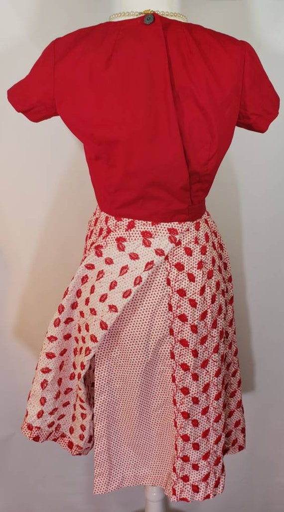 1950s Red Valentine Swirl Wrap Dress Embroidered … - image 4