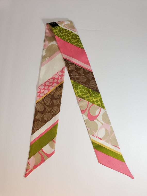 Vintage Coach Skinny Striped Neck Scarf Pink Green