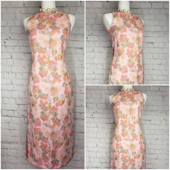 Stunning 50s S to M Cherry and Rose Linen Wiggle … - image 1