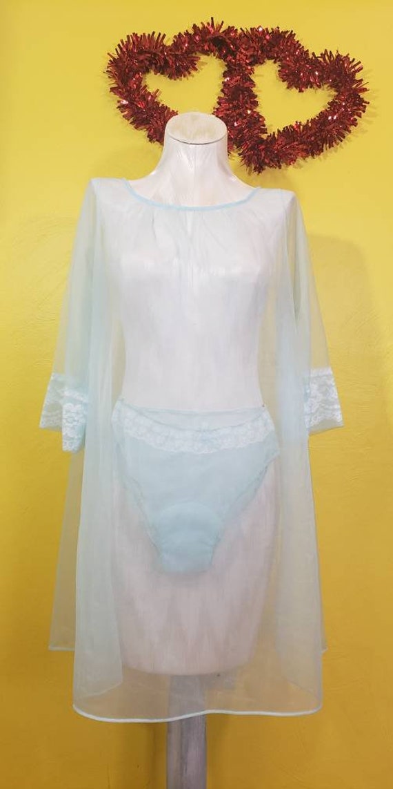 Rare Vintage 50s 60s Sexy Blue Sheer Nightgown an… - image 3