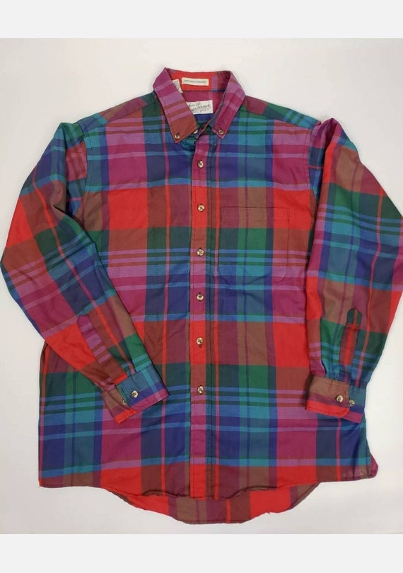 80s 1980s Sears Roebuck Plaid Multi-Color Shirt Bu