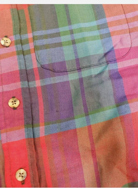 80s 1980s Sears Roebuck Plaid Multi-Color Shirt B… - image 3