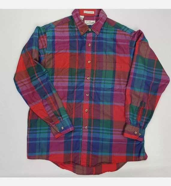 80s 1980s Sears Roebuck Plaid Multi-Color Shirt B… - image 2