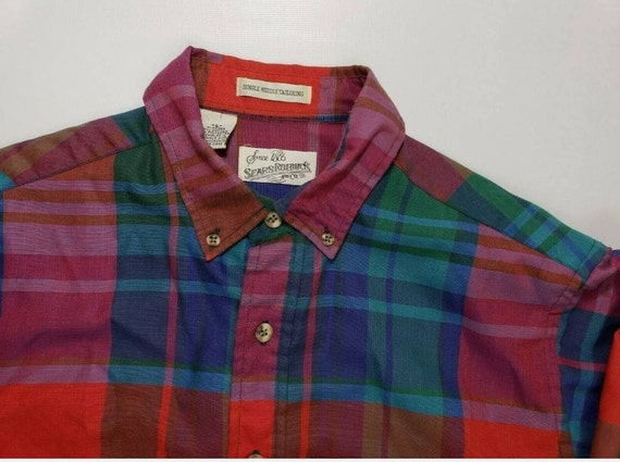 80s 1980s Sears Roebuck Plaid Multi-Color Shirt B… - image 4