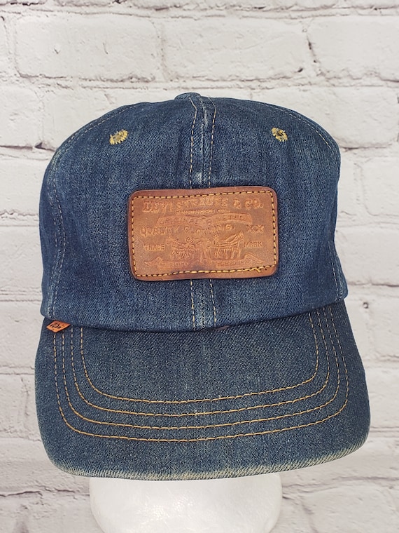 Rare 70s Levis Denim Hat Leather Label Orange Tag - image 4