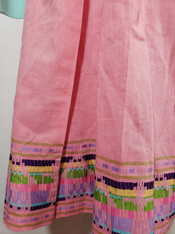 1950s Pink Embroidered Pleated Pastel Skirt Size … - image 10