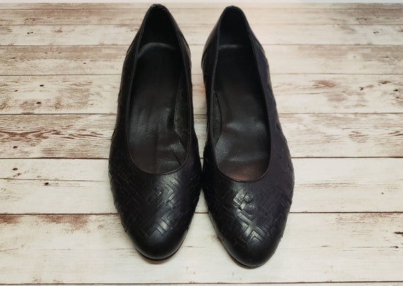 Vintage 80s  Black Woven Leather Ballet Flats 6M - image 2