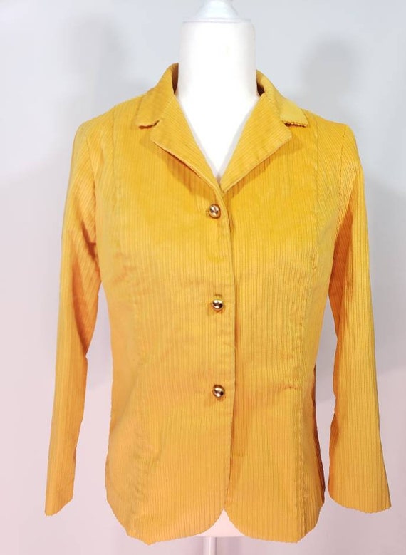 1950s 1960s Yellow Sz M Goldenrod Corduroy Blazer… - image 1