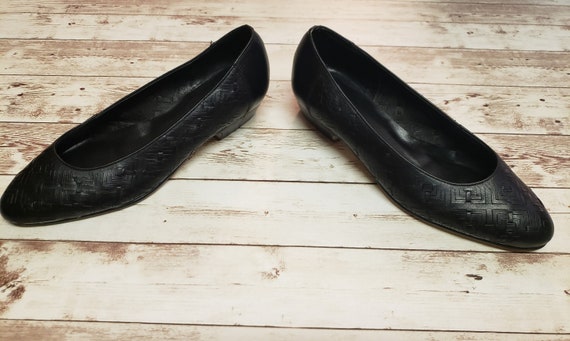 Vintage 80s  Black Woven Leather Ballet Flats 6M - image 5