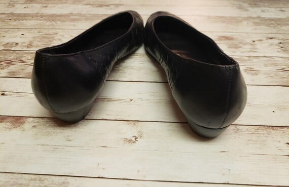Vintage 80s  Black Woven Leather Ballet Flats 6M - image 6