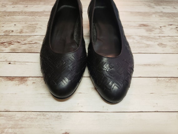 Vintage 80s  Black Woven Leather Ballet Flats 6M - image 3