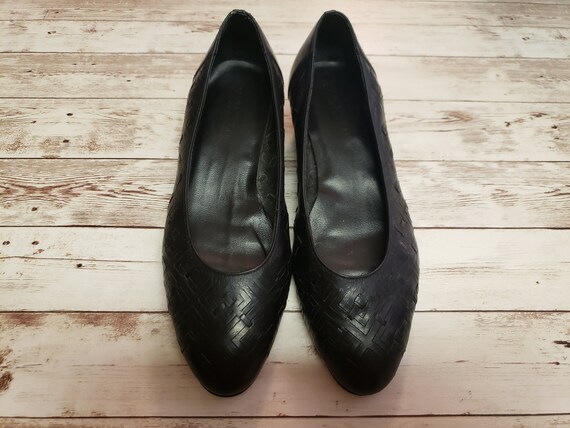 Vintage 80s  Black Woven Leather Ballet Flats 6M - image 8