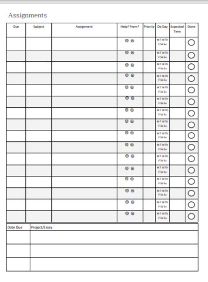 ADD/ADHD Executive Functioning Student Planner Lines Etsy
