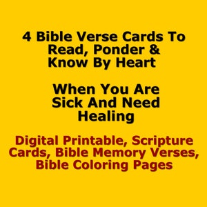 4 tarjetas de versículos bíblicos para leer cuando estás enfermo/necesitas curación, imprimibles digitalmente, tarjetas de las Escrituras, versículos bíblicos para memorizar, página para colorear de la Biblia