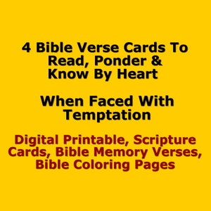 4 Bible Verse Cards To Read When Faced With Temptations, Digital Printable, Scripture Cards, Bible Memory Verses, Bible Coloring Page