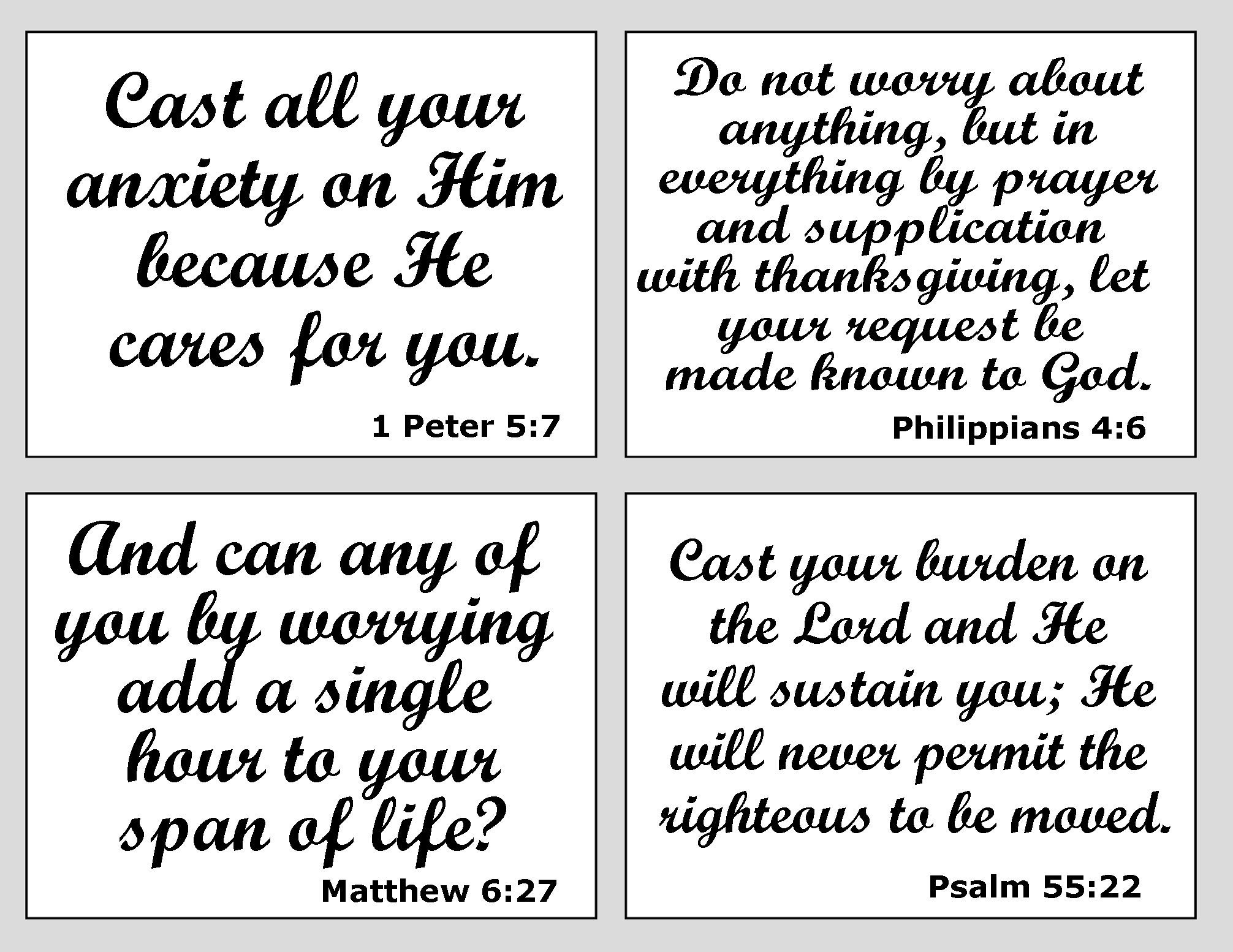 4 Bible Verse Cards to Read When You're Stressed/worried, Digital Printable, Scripture Cards ...