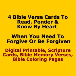 4 cartes de versets bibliques à lire lorsque vous avez besoin de pardonner/être pardonné, imprimables, cartes d'écriture, versets de mémoire biblique, page de coloriage de la Bible