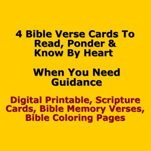 4 Bible Verse Cards To Read When You Need Guidance, Digital Printable, Scripture Cards, Bible Memory Verses, Bible Coloring Page