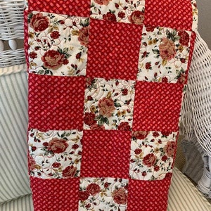 Red Rose Basket Weave Quilt with Red Backing