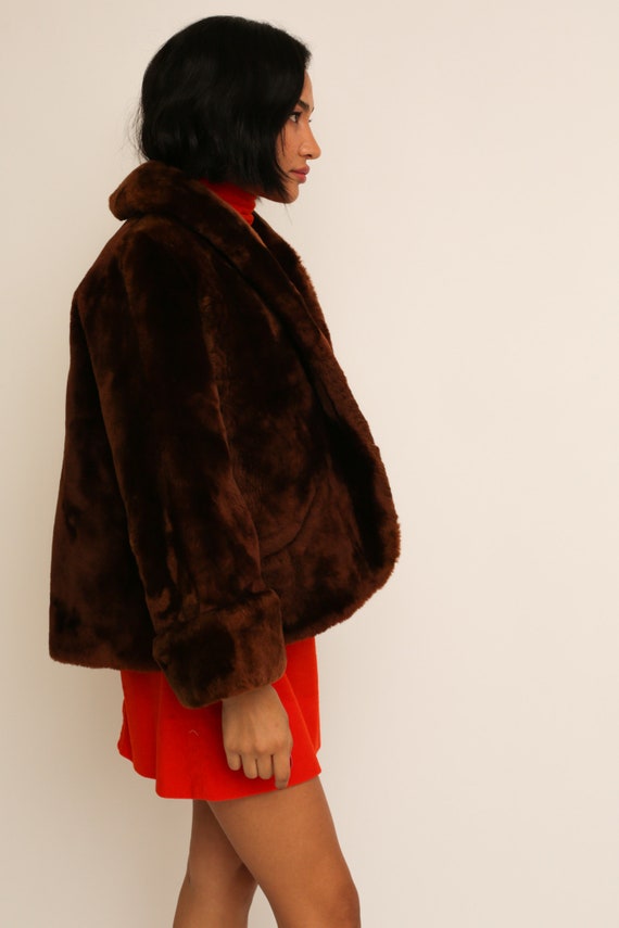 Vintage 1960s 60s Caramel Brown Faux Fur Cropped … - image 6