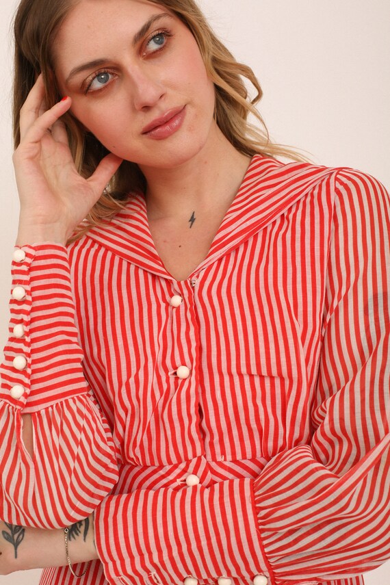 Vintage 1970s 70s Wild West Red Candy Striped Ful… - image 5