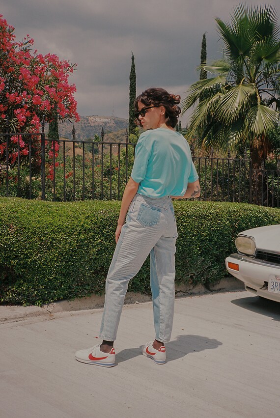 Vintage 1980s High Waisted Striped Patchwork Jeans
