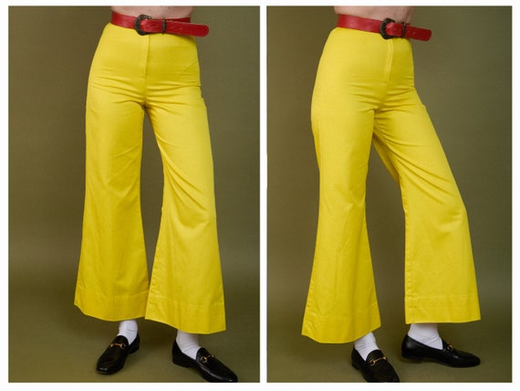 Vintage 1960s 60s Bright Yellow High Waisted Bell… - image 1