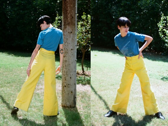 Vintage 1960s 60s Bright Yellow High Waisted Bell