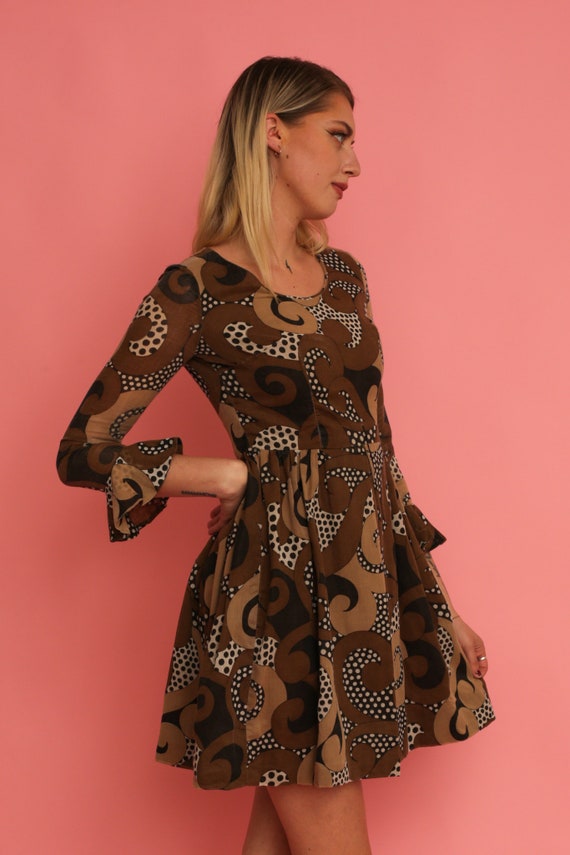 Vintage 1960s 60s Brown Cotton Wild Psychedelic P… - image 6
