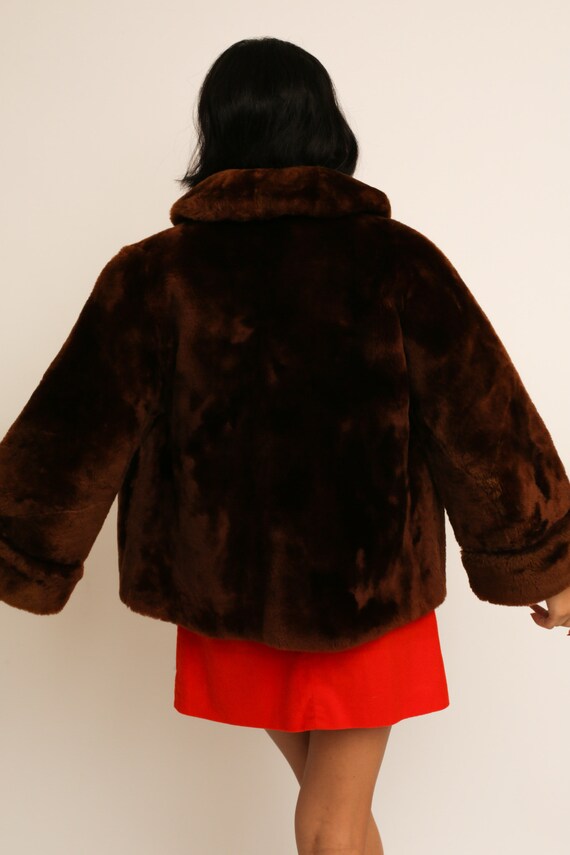 Vintage 1960s 60s Caramel Brown Faux Fur Cropped … - image 7